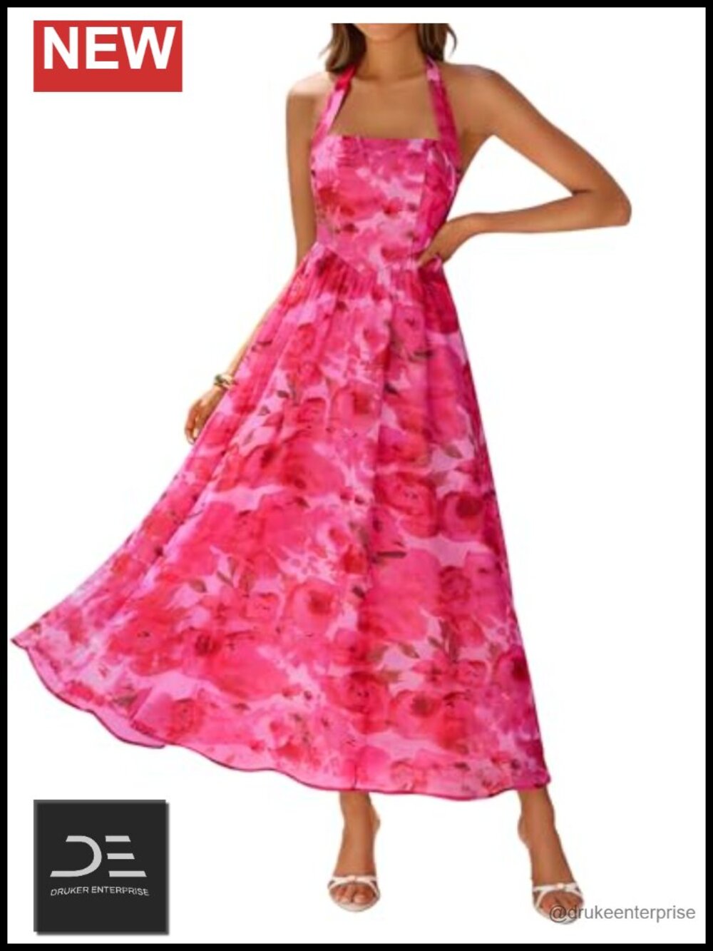 Floral Halter Off Shoulder Maxi Dress Sleeveless A-Line Summer